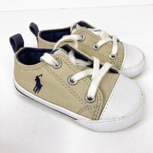 Ralph Lauren Polo Crib Shoes Infant Size 3 Khaki Soft Preppy Sneaker